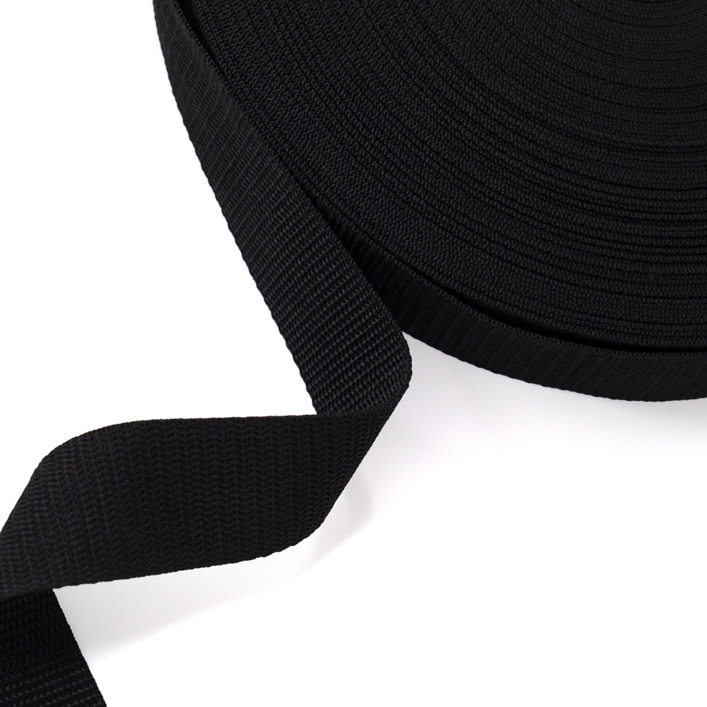 1 Inch Wide Black Polypropylene Webbing Strap - 5 Meters Long, 200kg Tensile Strength