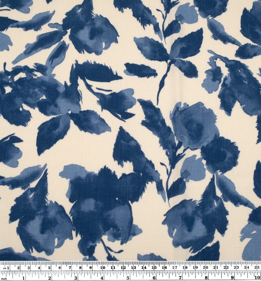 Blissful Blooms Rayon Slub - Ivory/Pacific | Blackbird Fabrics
