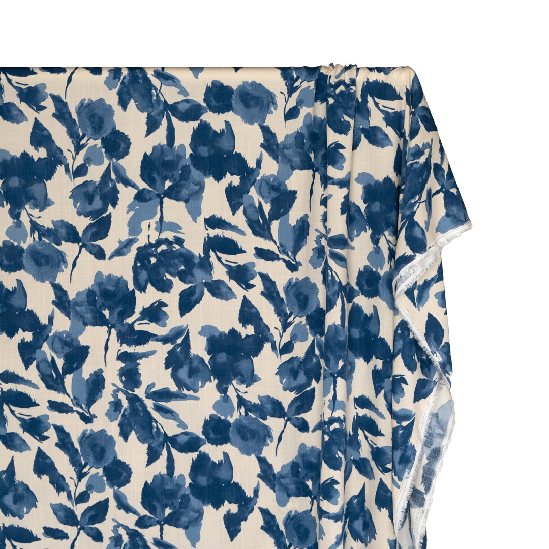 Blissful Blooms Rayon Slub - Ivory/Pacific | Blackbird Fabrics