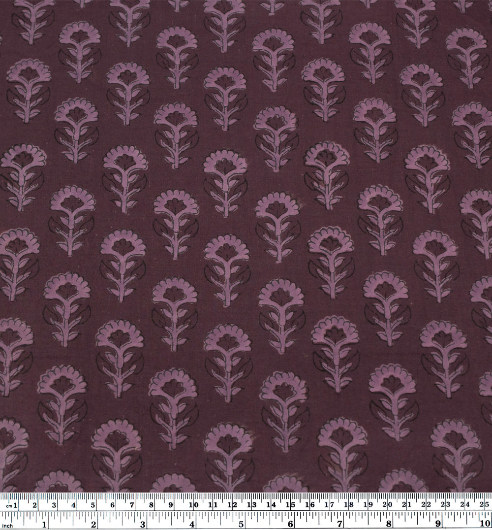 Bloom Block Printed Organic Cotton Batiste - Deep Currant/Lilac | Blackbird Fabrics