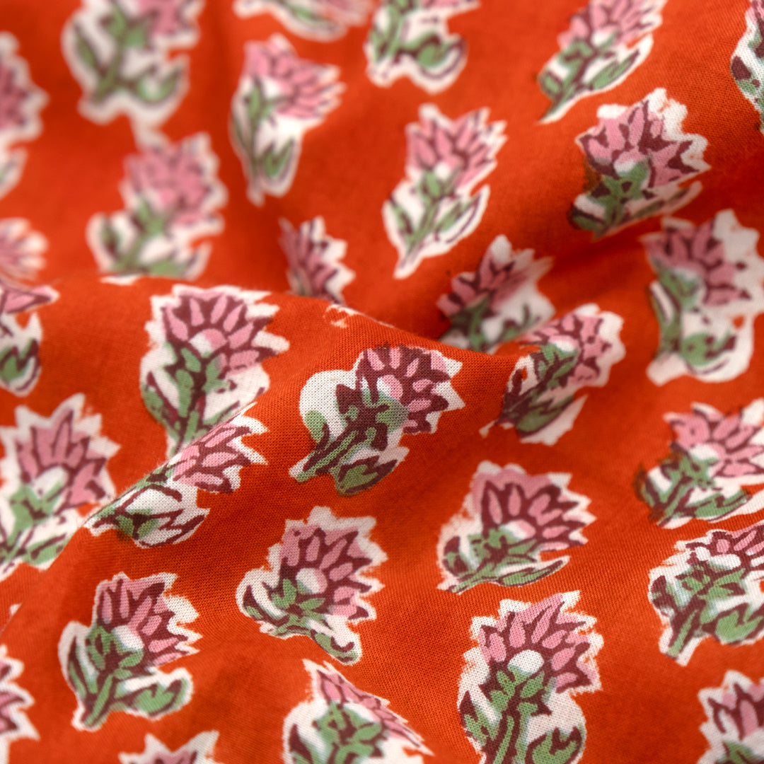 Bloom Block Printed Organic Cotton Batiste - Firecracker/Bubblegum | Blackbird Fabrics