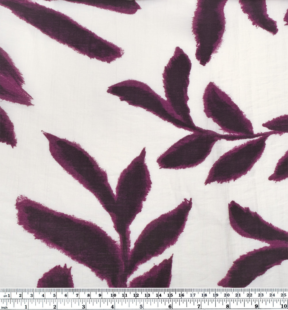 Branching Out Lyocell Blend Voile - White/Plum | Blackbird Fabrics