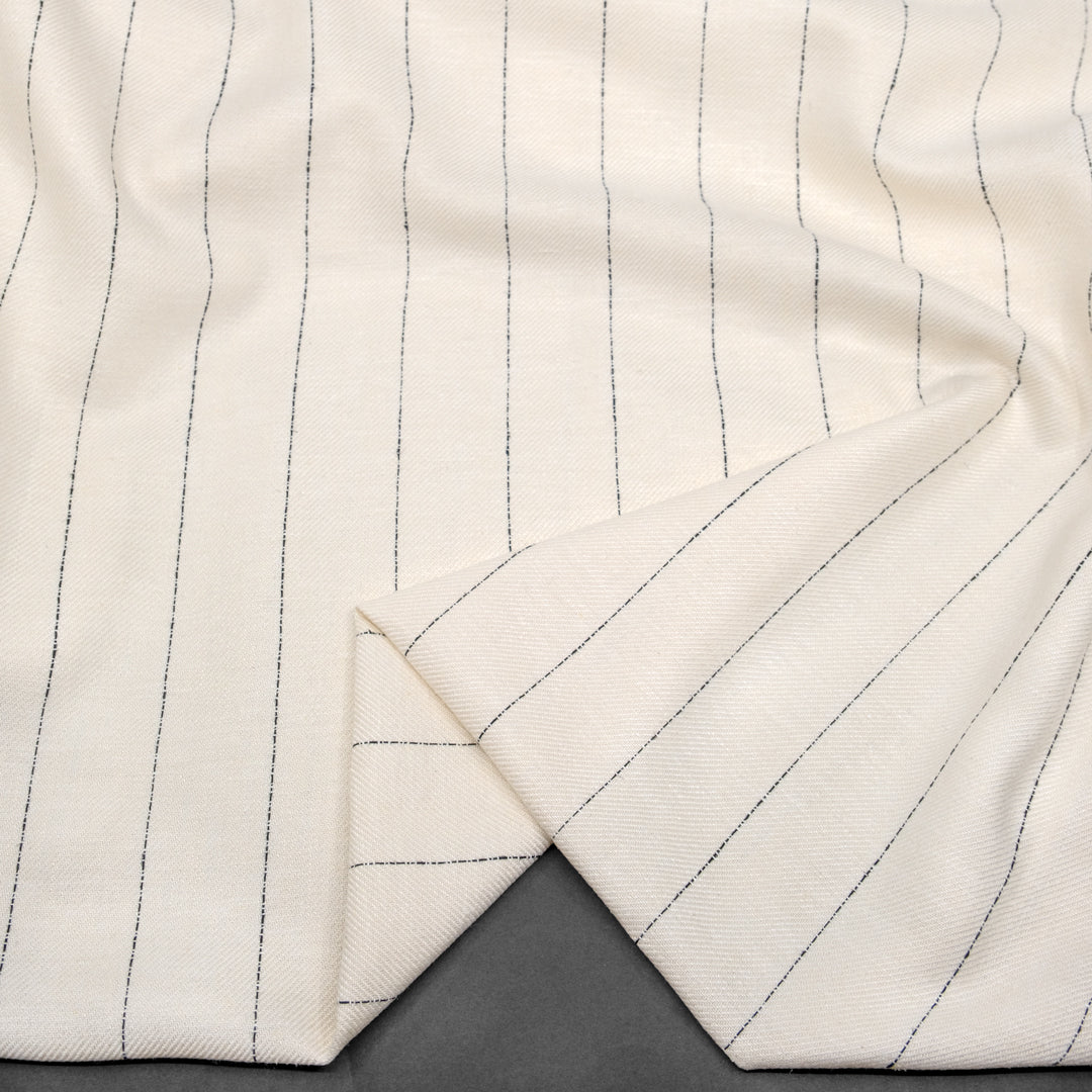 Chalk Stripe Rayon Linen Twill - Cream/Black | Blackbird Fabrics
