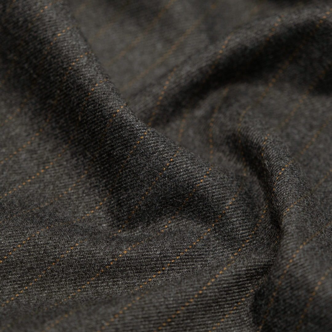 Chimney Stripe Brushed Poly Rayon Suiting - Charcoal/Teak | Blackbird Fabrics