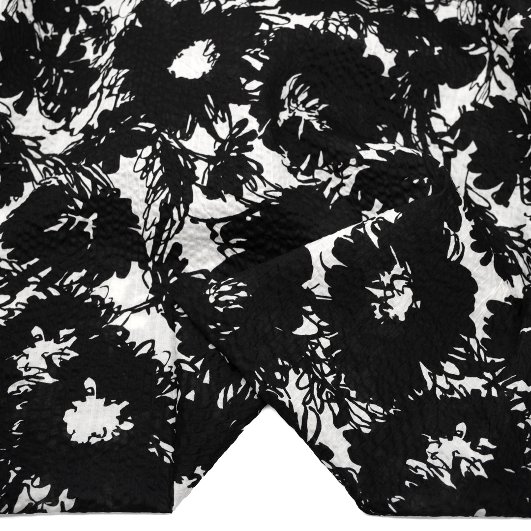 Chrysanthemum Crinkle Cotton - Black/Ivory | Blackbird Fabrics