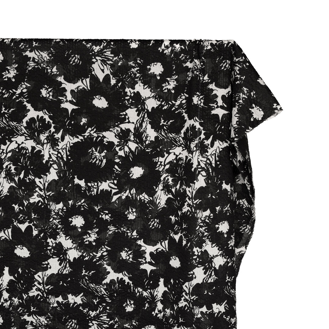 Chrysanthemum Crinkle Cotton - Black/Ivory | Blackbird Fabrics