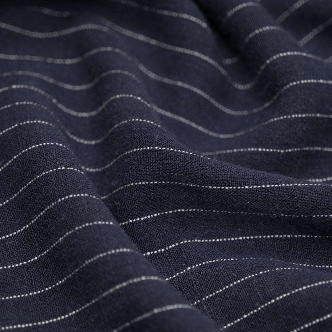 Classic Stripe Rayon Linen Noil - Navy/White | Blackbird Fabrics