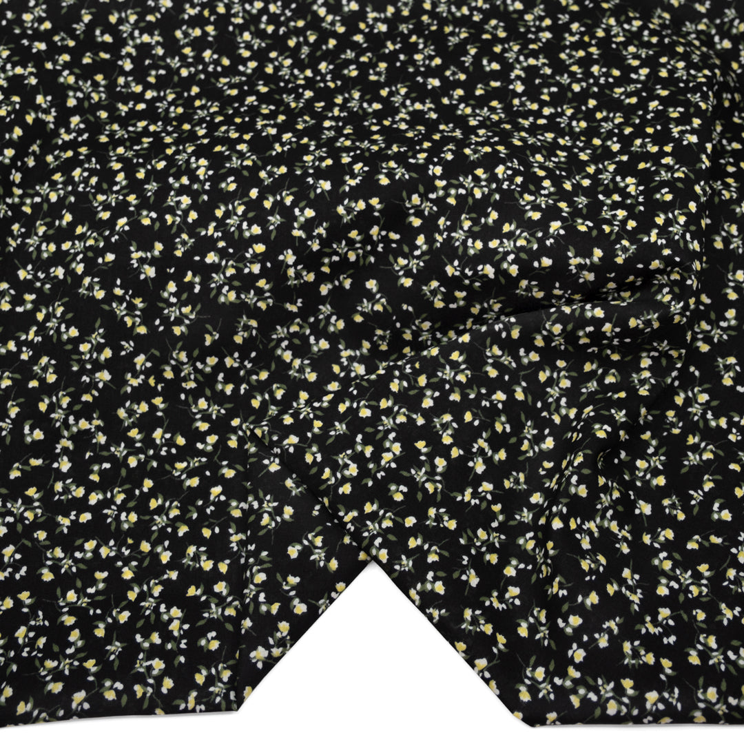 Cottage Sprigs Cotton Lawn - Black/Buttercup | Blackbird Fabrics