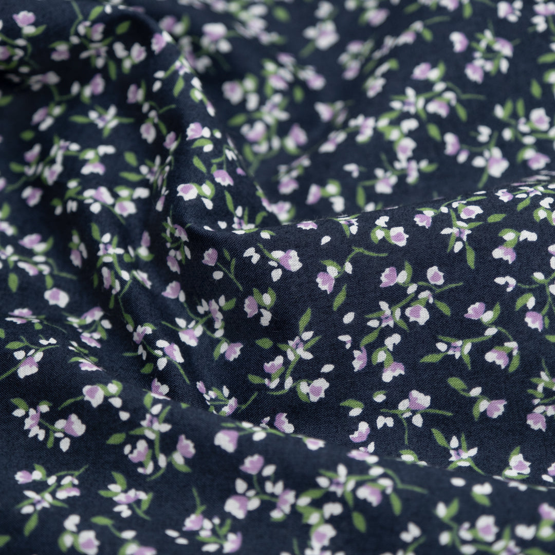 Cottage Sprigs Cotton Lawn - Navy/Violet | Blackbird Fabrics