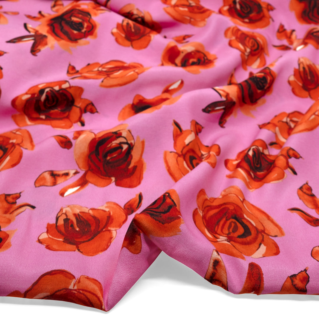 Deadstock Va Va Bloom Viscose Crepe - Candy Pink/Red | Blackbird Fabrics