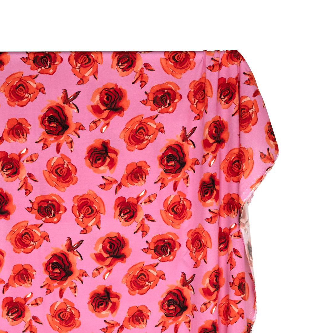 Deadstock Va Va Bloom Viscose Crepe - Candy Pink/Red | Blackbird Fabrics