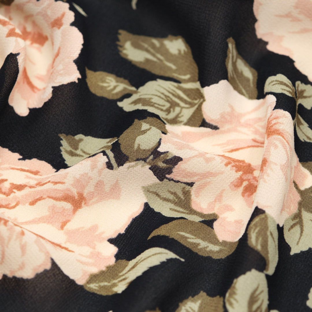 Rose Garden Rayon Georgette - Black/Blush | Blackbird Fabrics