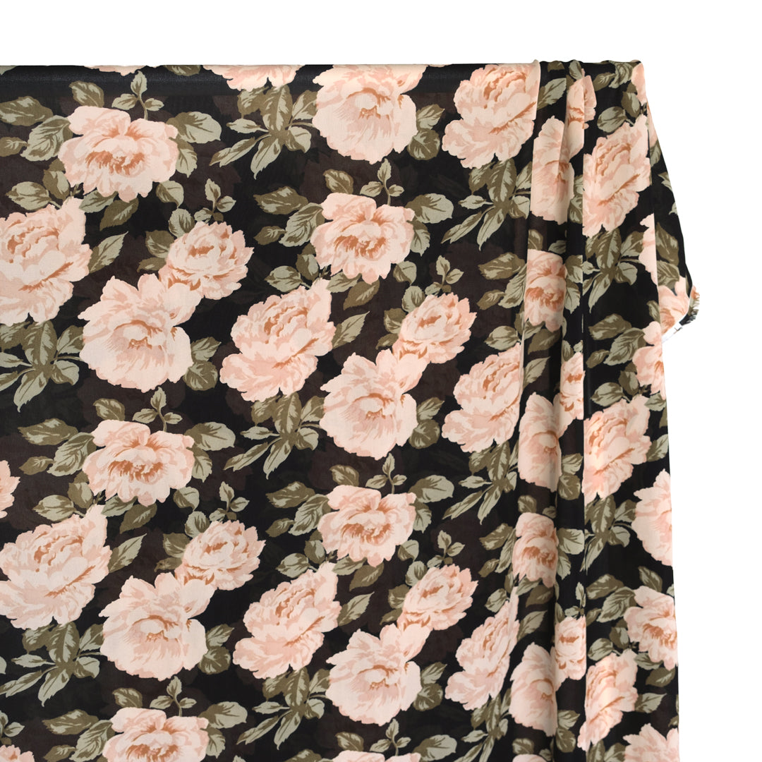 Rose Garden Rayon Georgette - Black/Blush | Blackbird Fabrics