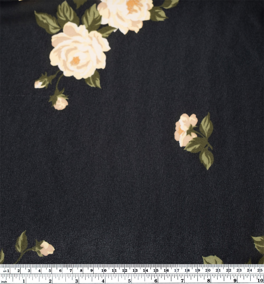 Candlelit Roses Rayon Georgette - Black/Butter | Blackbird Fabrics