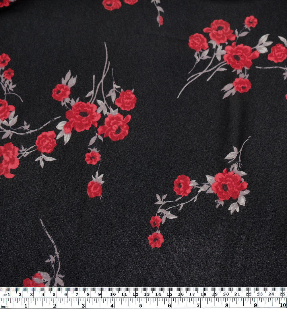 Dark Romance Rayon Georgette - Black/Crimson | Blackbird Fabrics