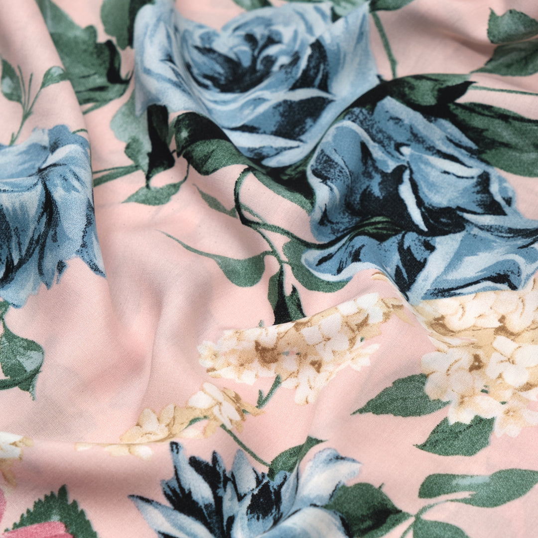Pastel Roses Rayon Voile - Pale Pink | Blackbird Fabrics