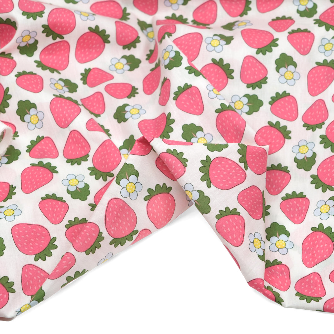 Strawberry Shortcake Cotton Poplin - White/Pink | Blackbird Fabrics