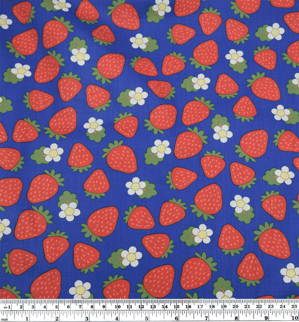 Strawberry Shortcake Cotton Poplin - Lapis/Red | Blackbird Fabrics