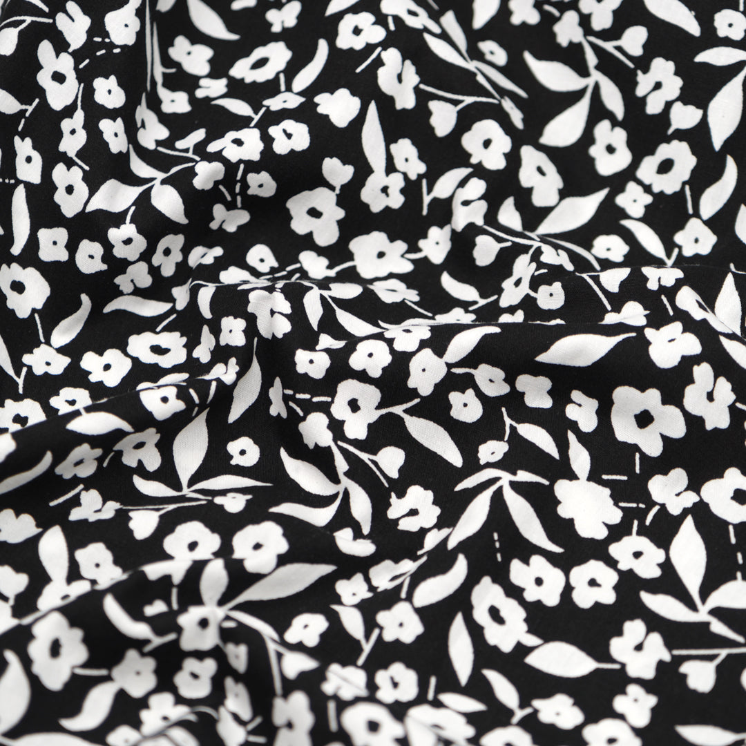 Floral Cutout Cotton Poplin - Black/White | Blackbird Fabrics