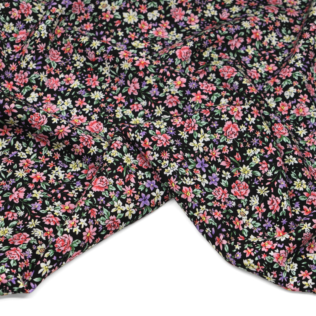 Petite Fleurs Rayon Voile - Black/Lilac/Pink | Blackbird Fabrics