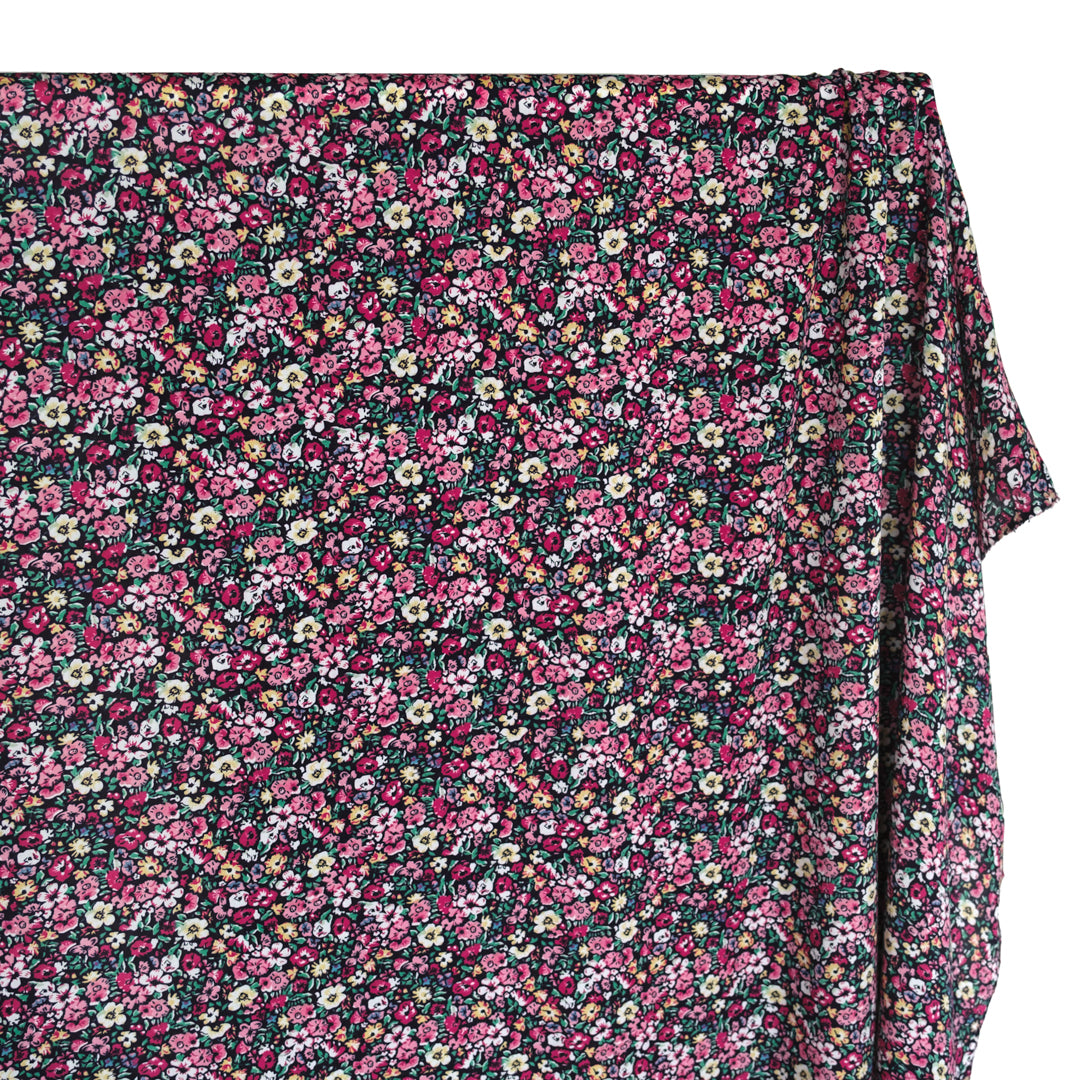 Floral Haven Rayon Voile - Black/Magenta/Spruce | Blackbird Fabrics