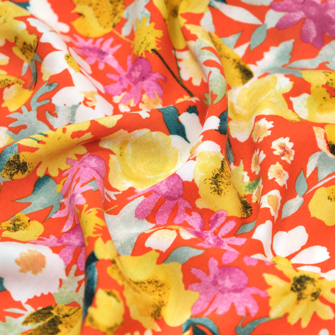 Lively Flowerbed Rayon Voile - Firecracker/Lemon/Jam | Blackbird Fabrics