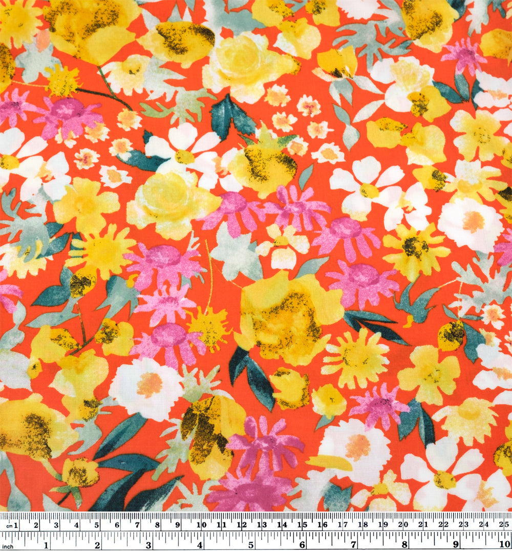 Lively Flowerbed Rayon Voile - Firecracker/Lemon/Jam | Blackbird Fabrics