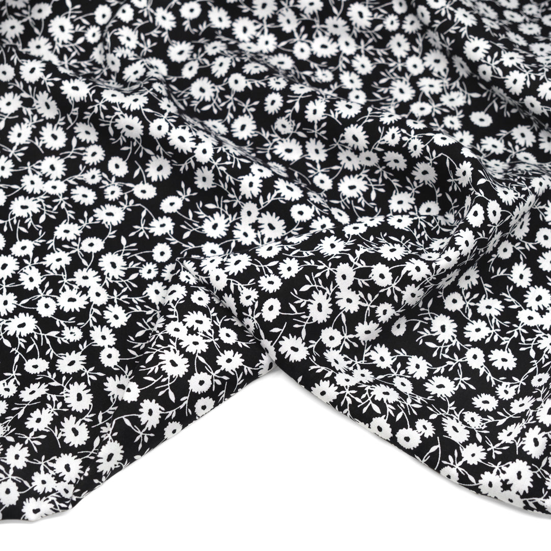 Field of Daisies Rayon Voile - Black/White | Blackbird Fabrics