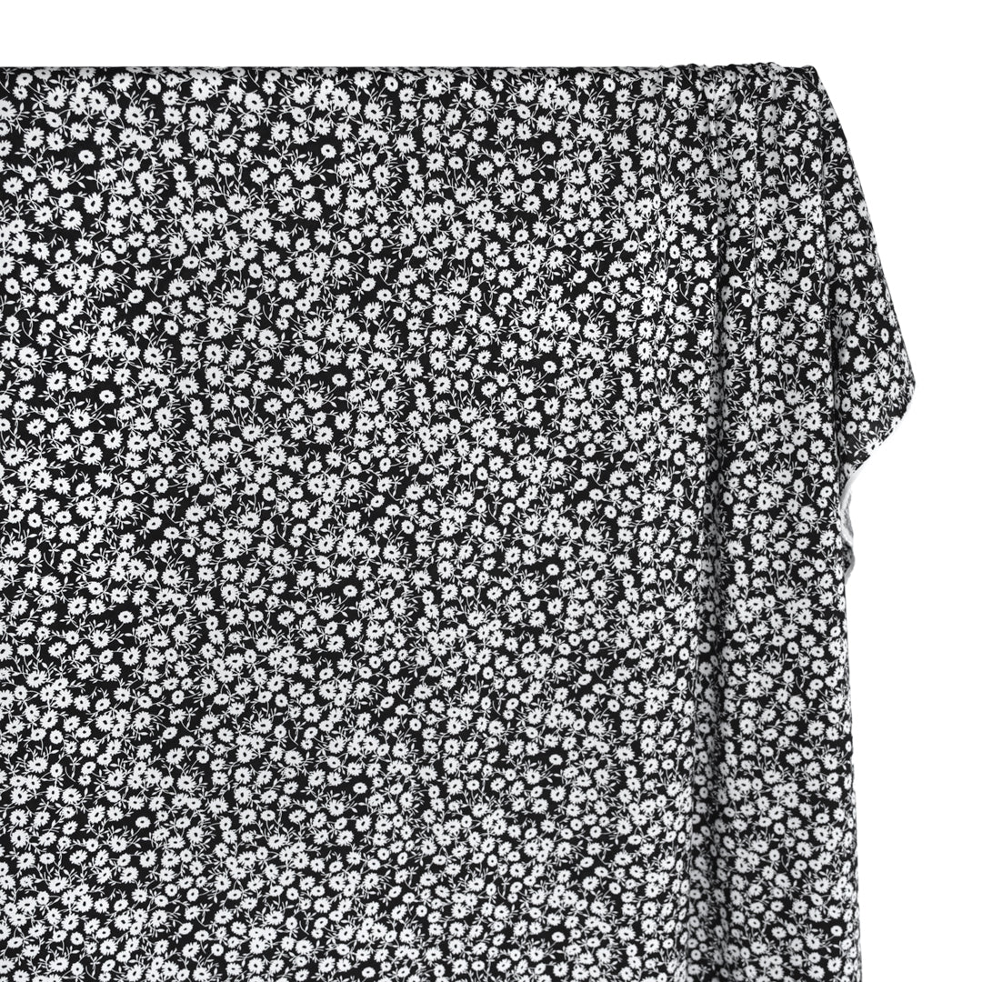 Field of Daisies Rayon Voile - Black/White | Blackbird Fabrics