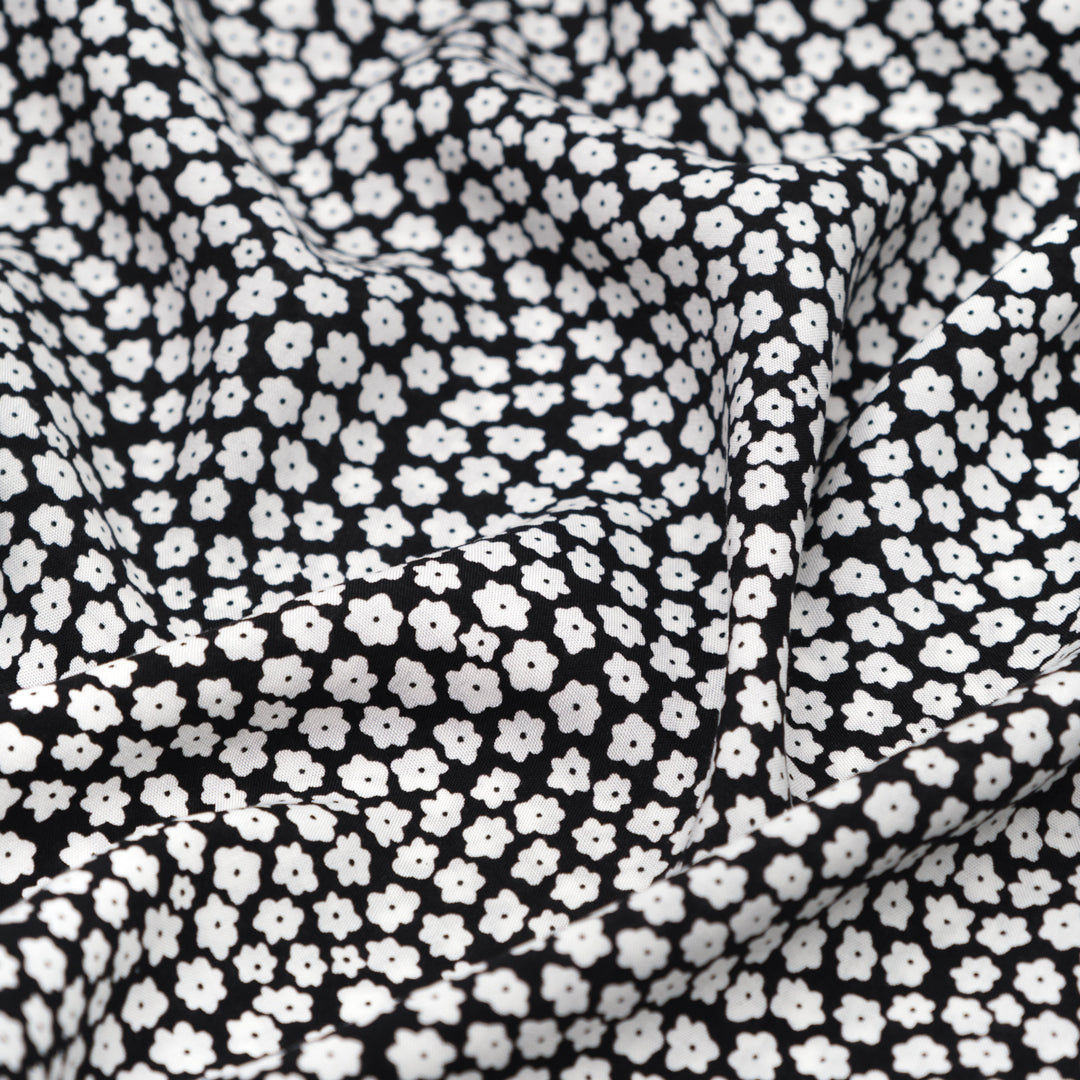 Cheery Blooms Rayon Voile - Black/White | Blackbird Fabrics