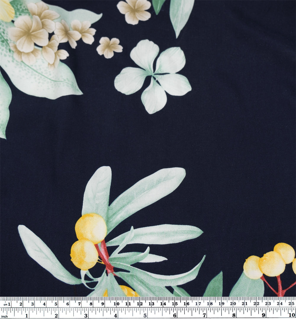 Island Oasis Rayon Voile - Navy/Green/Daffodil | Blackbird Fabrics
