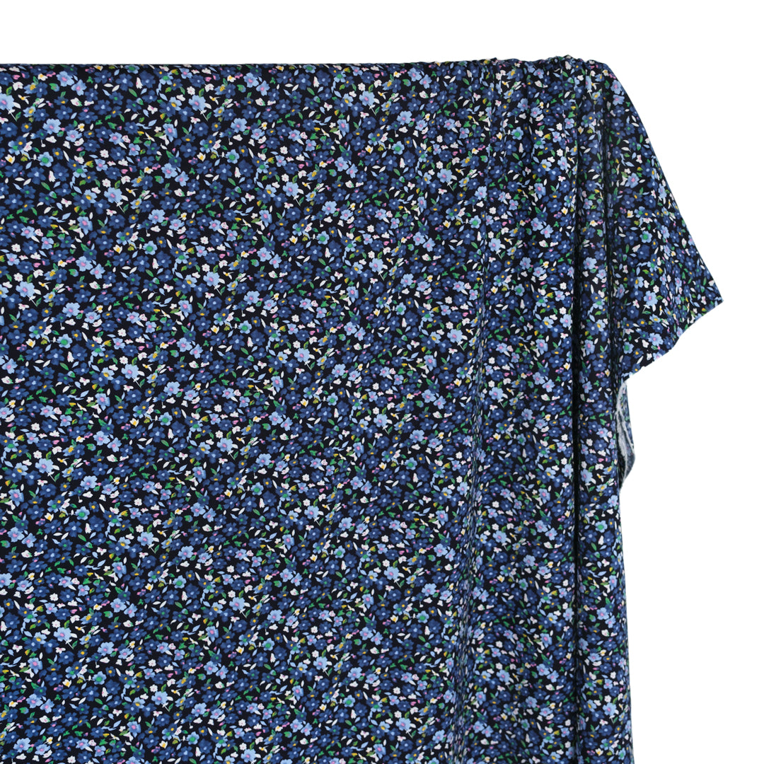 Flowering Field Cotton Poplin - Black/Ocean/Sky | Blackbird Fabrics