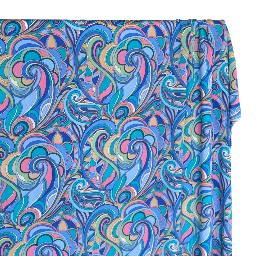 Psychedelic Swirls Rayon Challis - Aqua/Cobalt/Pink | Blackbird Fabrics
