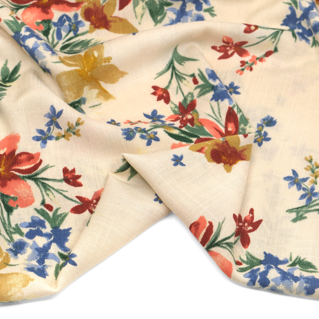 Painted Flora Rayon Slub - Cream/Apricot | Blackbird Fabrics