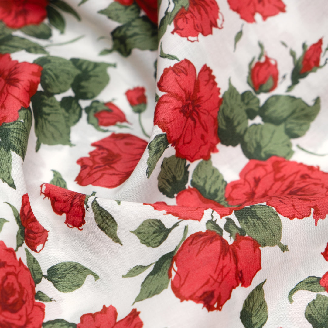 Liberty Cotton Tana Lawn™ - Carline Rose - White/Red | Blackbird Fabrics