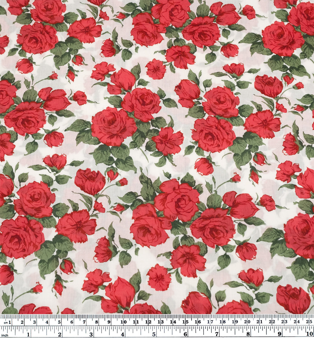 Liberty Cotton Tana Lawn™ - Carline Rose - White/Red | Blackbird Fabrics