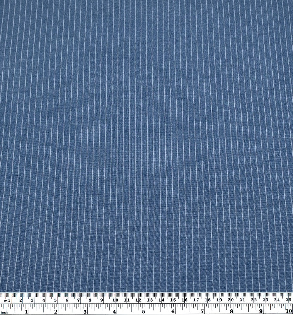 Chalk-Line Lightweight Cotton Lyocell Shirting - Light Indigo/White | Blackbird Fabrics