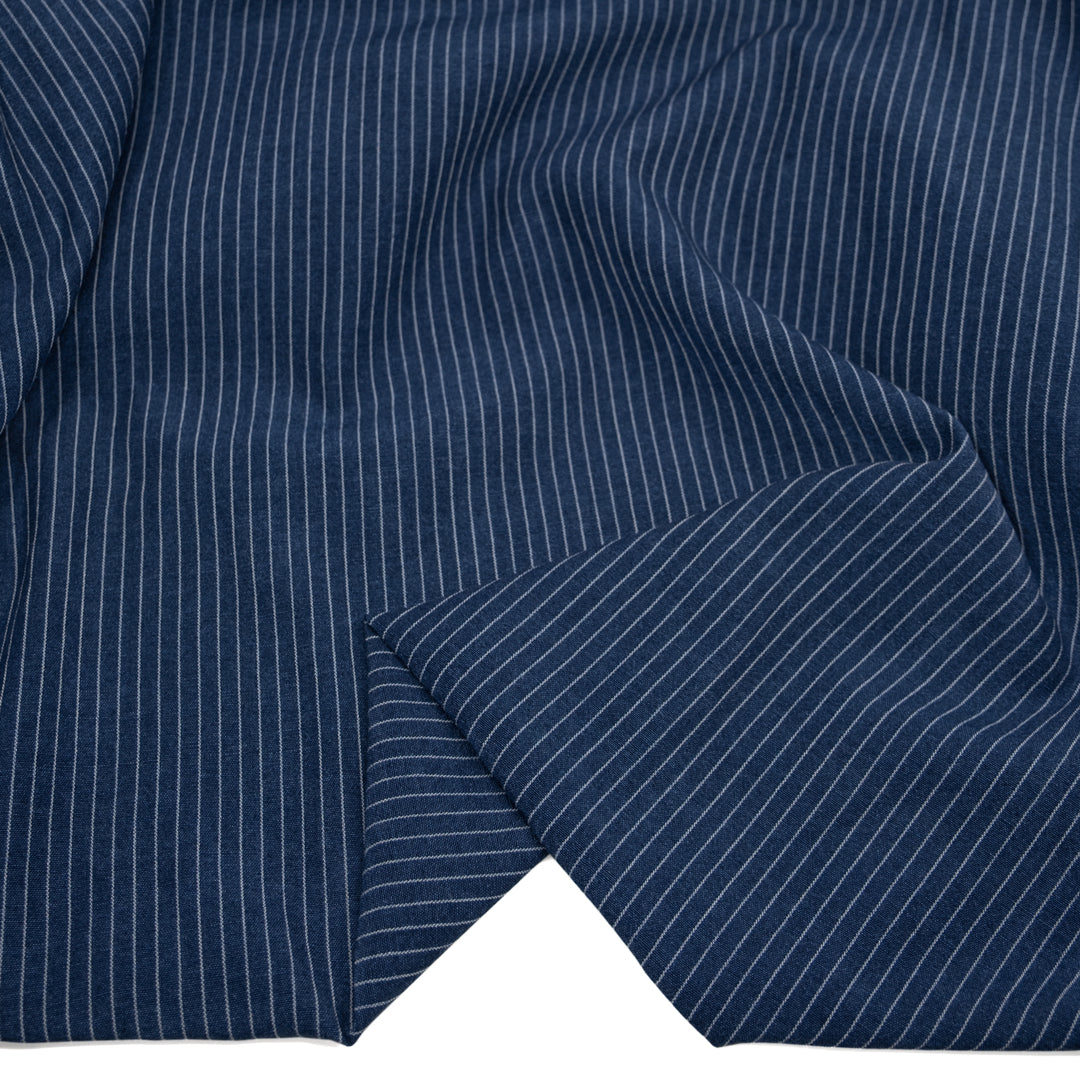 Chalk-Line Lightweight Cotton Lyocell Shirting - Indigo/White | Blackbird Fabrics