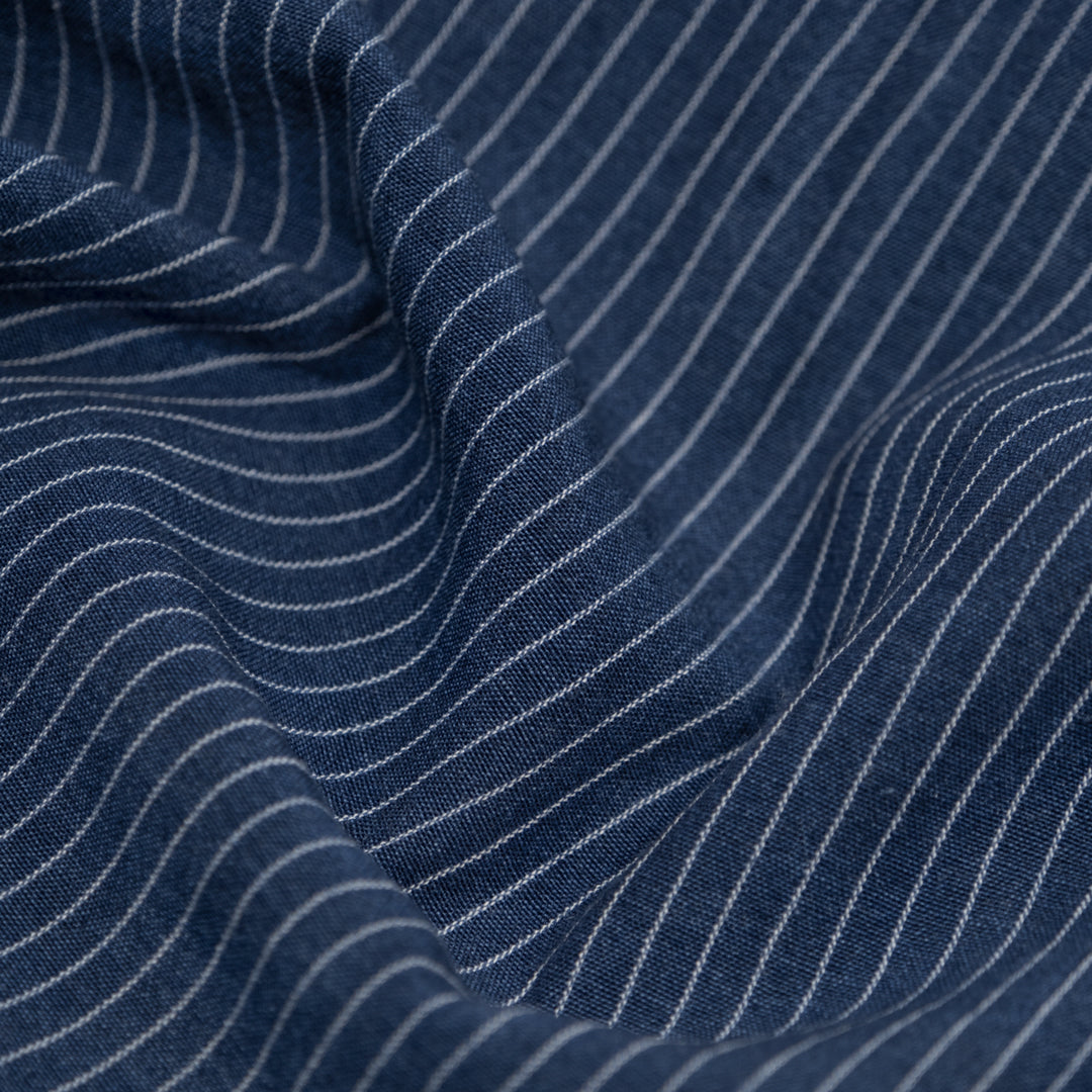 Chalk-Line Lightweight Cotton Lyocell Shirting - Indigo/White | Blackbird Fabrics