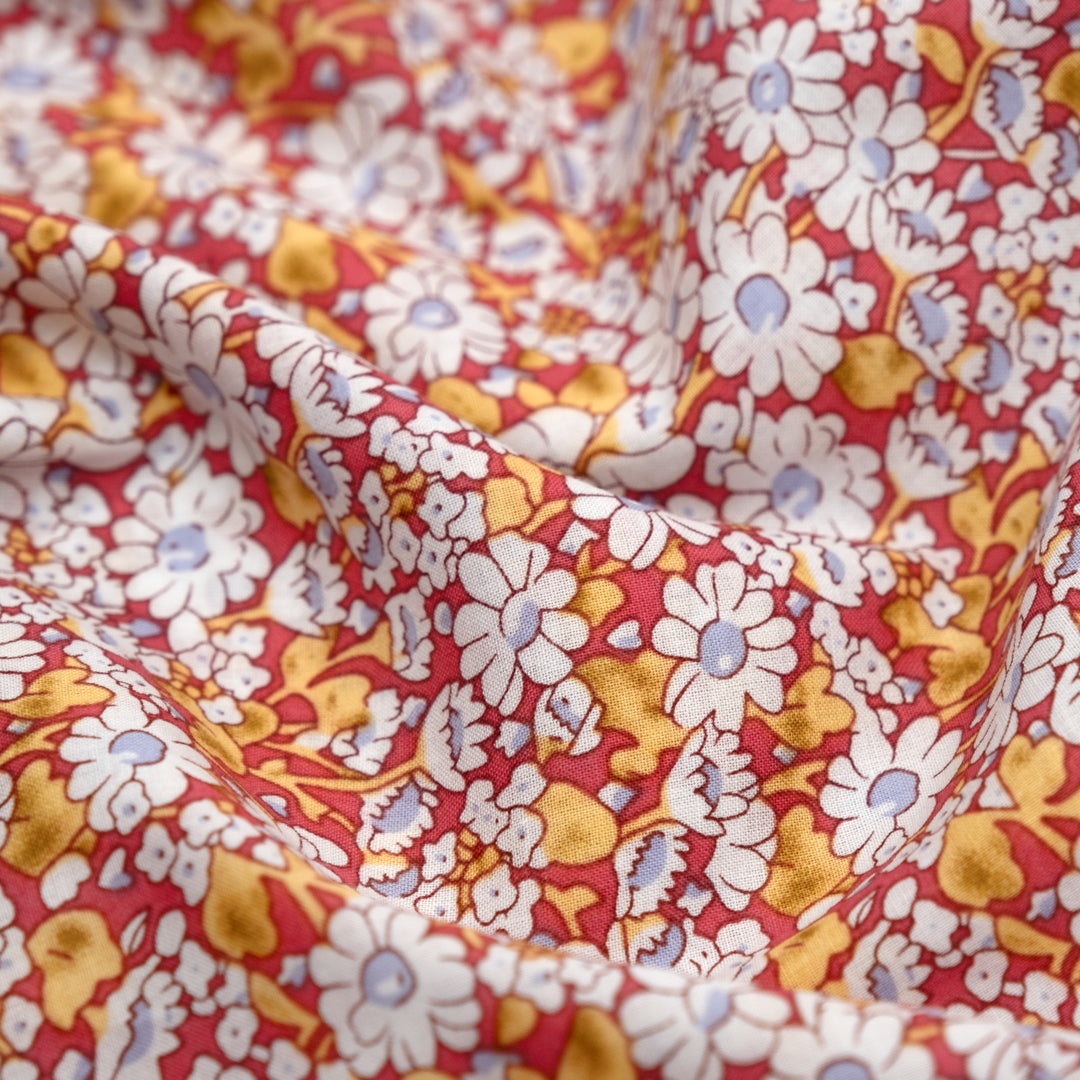 Ditsy Daisy Cotton Voile - Red/Ochre | Blackbird Fabrics
