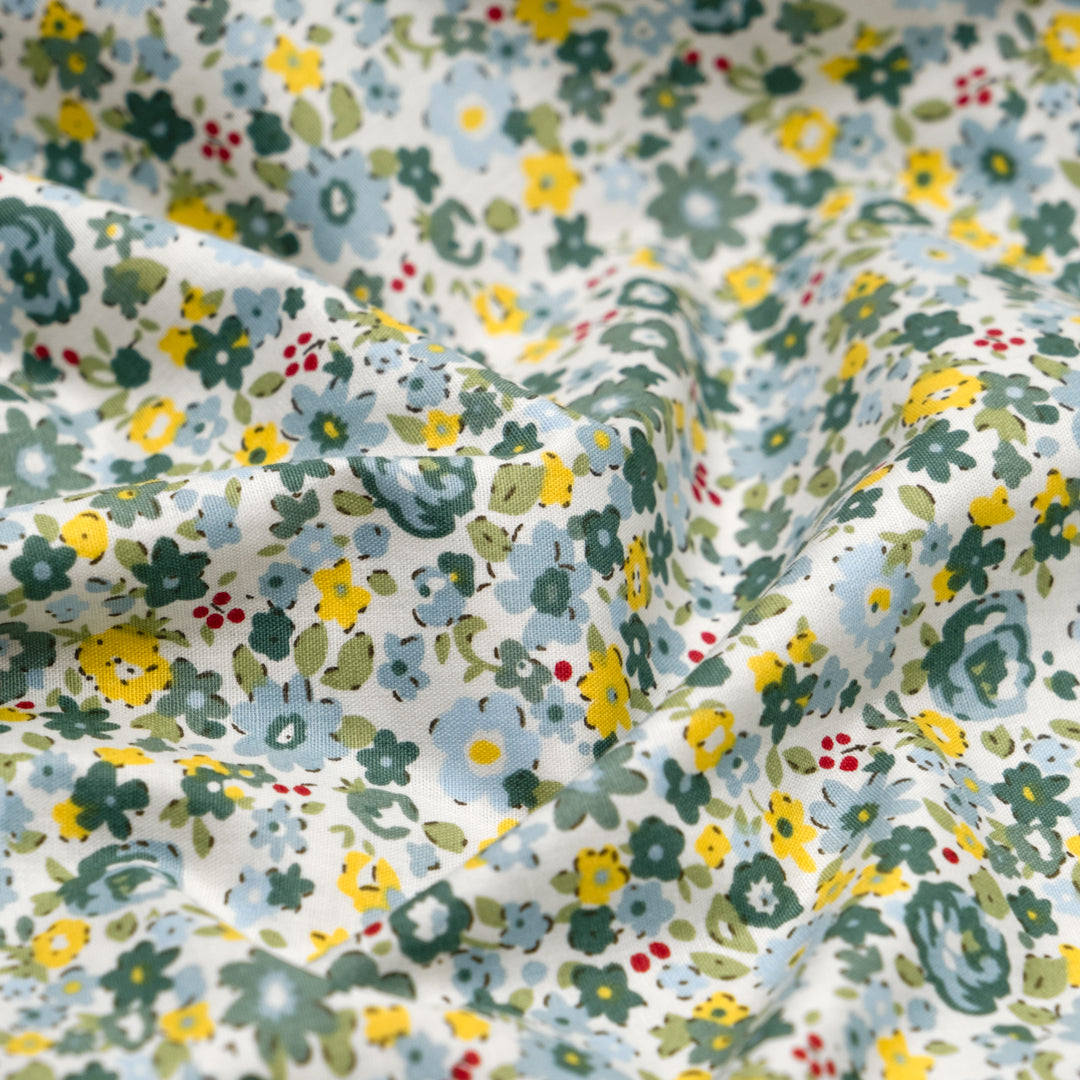 Clustered Cascade Cotton Poplin - Green/Buttercup | Blackbird Fabrics