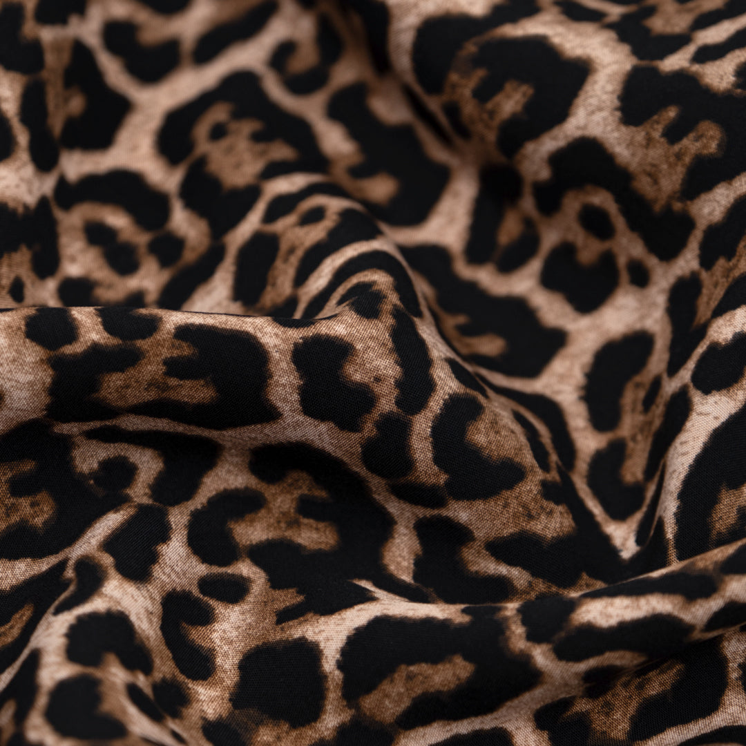 Wild Cat Rayon Poplin - Fawn/Black | Blackbird Fabrics
