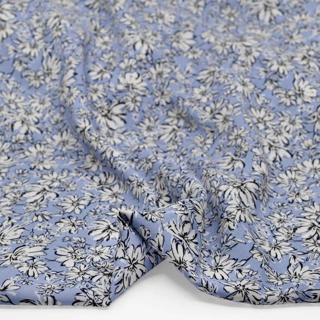 Garden Glee Rayon Challis - Periwinkle/White | Blackbird Fabrics