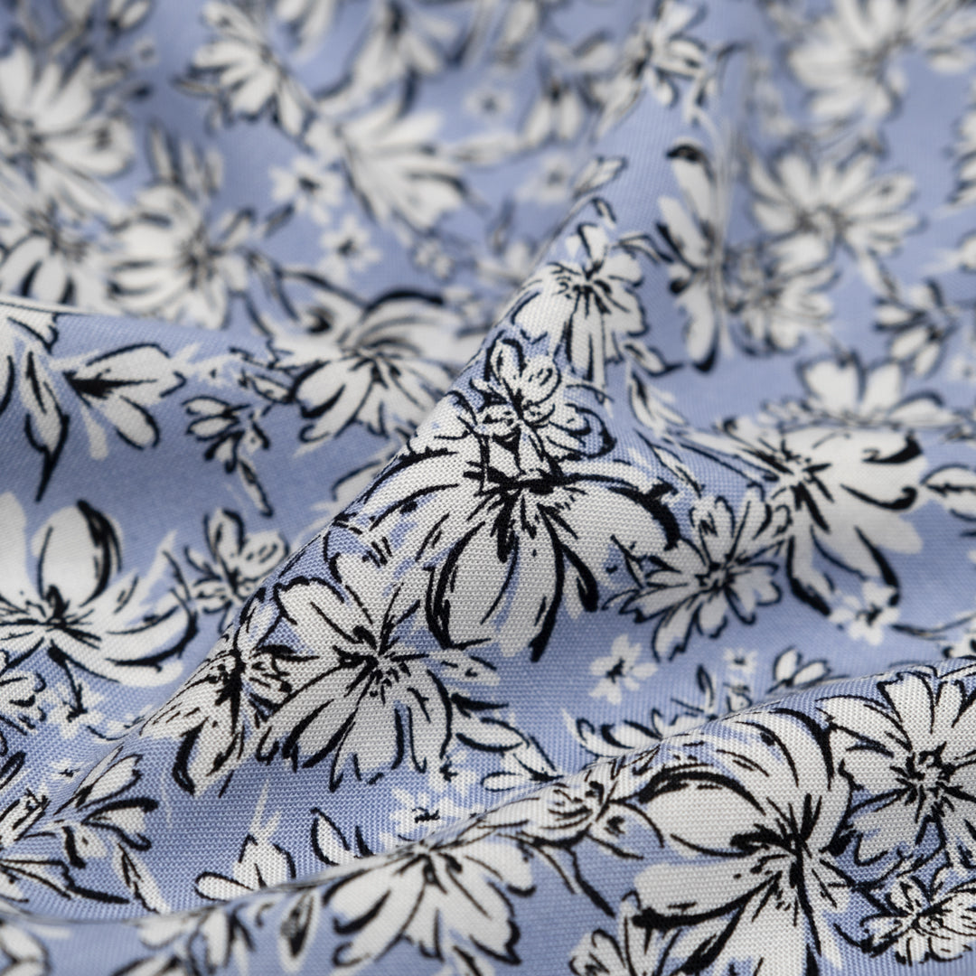 Garden Glee Rayon Challis - Periwinkle/White | Blackbird Fabrics