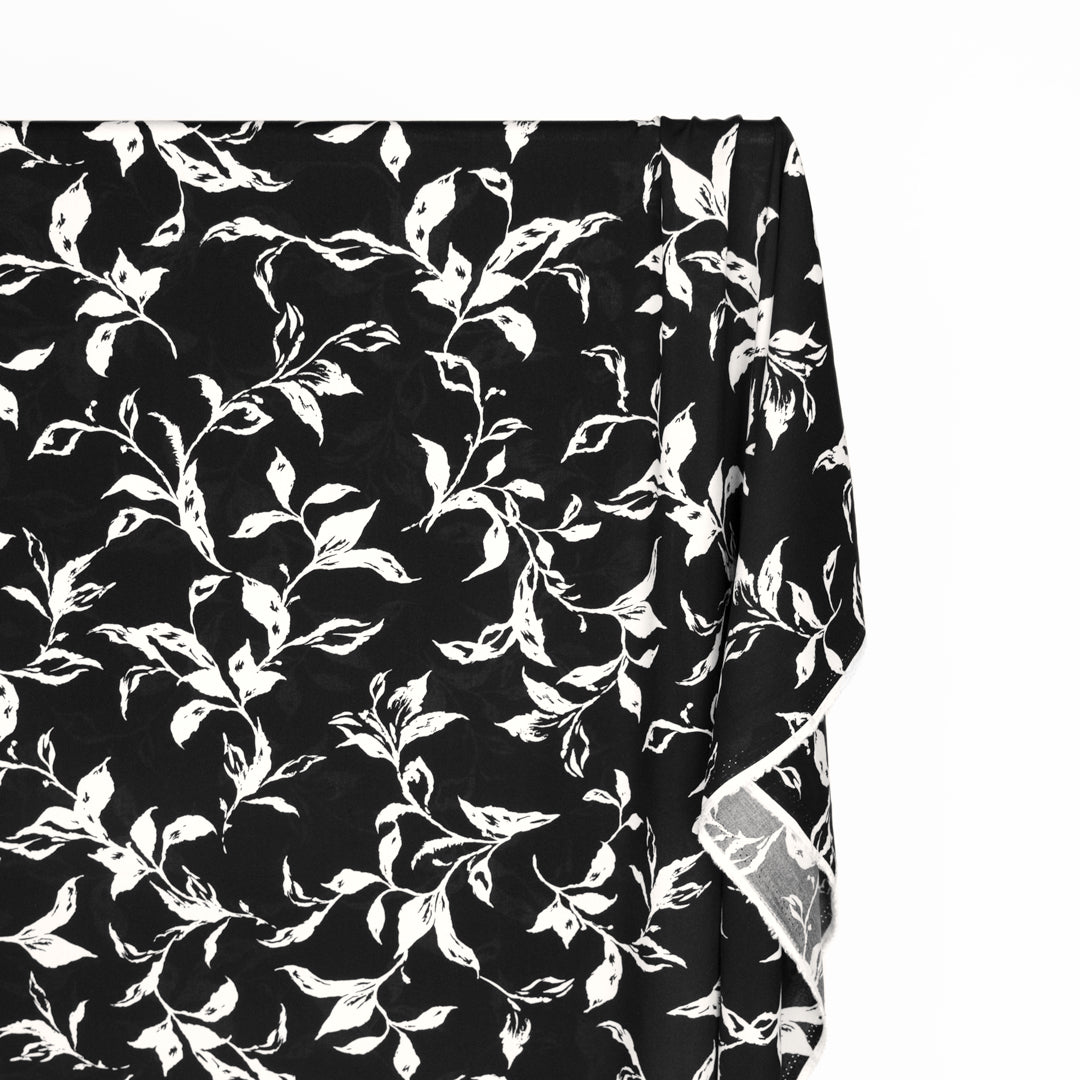 Stamped Branches Rayon Challis - Black/Ivory | Blackbird Fabrics