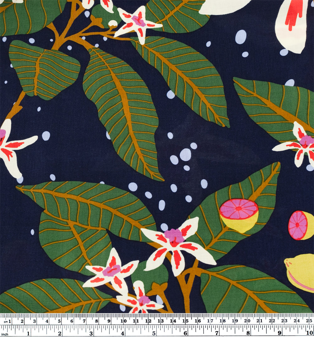 Celestial Citrus Rayon Voile - Navy/Multi | Blackbird Fabrics