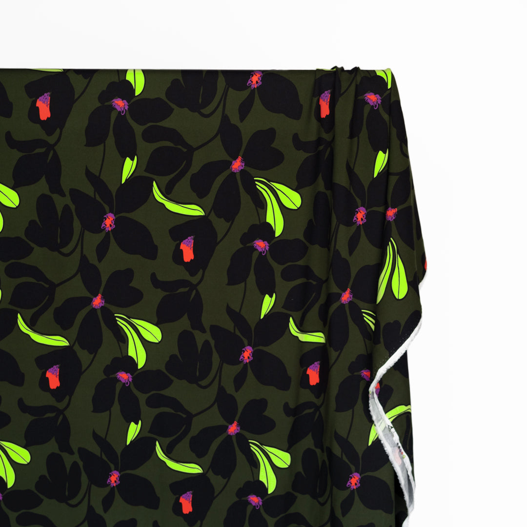 Glowing Tropics Rayon Twill - Forest/Black/Neon | Blackbird Fabrics