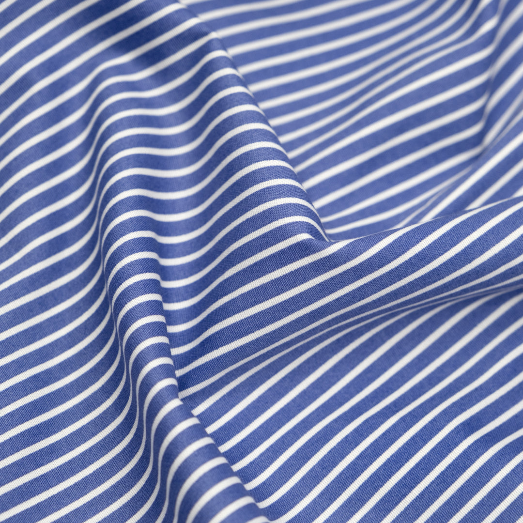 Locomotive Stripe Stretch Cotton Shirting - Pacific | Blackbird Fabrics