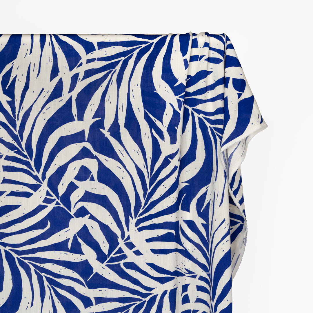 Swaying Fronds Slubby Rayon Blend - Royal Blue/Ivory | Blackbird Fabrics