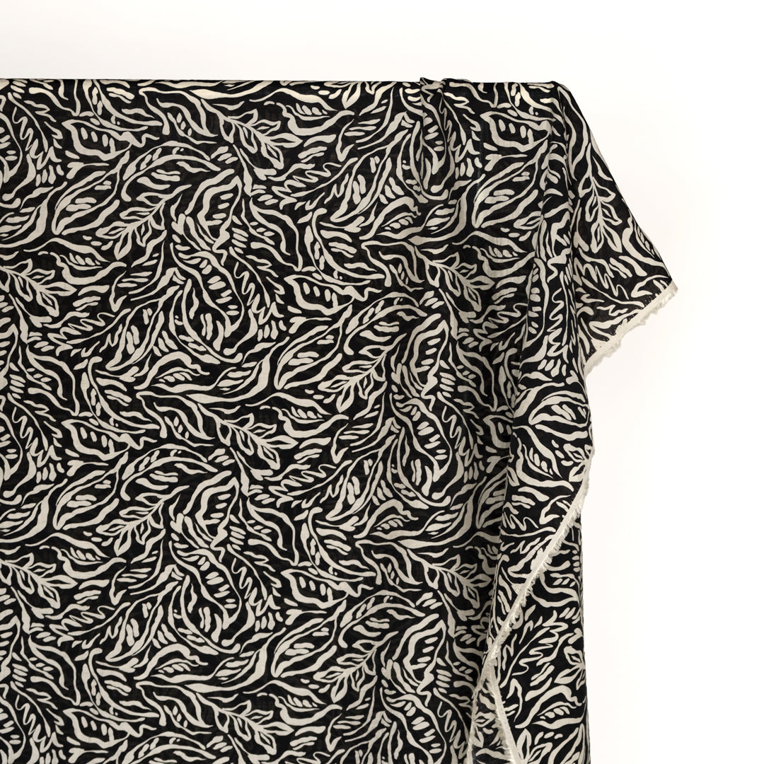 Leafy Doodles Lyocell Blend Voile - Black/Ivory | Blackbird Fabrics